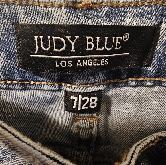 Judy Blue Jeans Blue Denim Cropped Bootcut Distressed Stretch Women's Size 7/28 - Picture 4 of 13